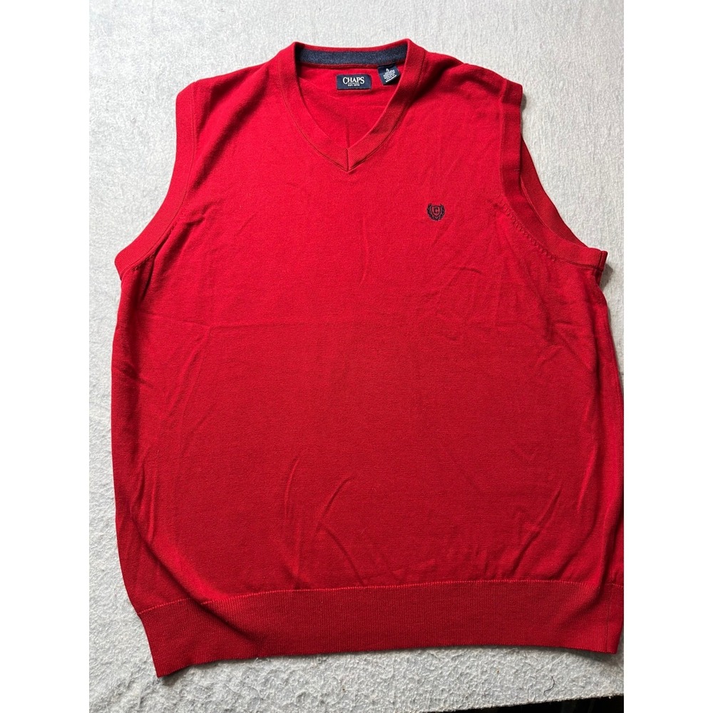 Chaps‎ Red V Neck Sweater Vest Men XL Embroidered Logo cotton